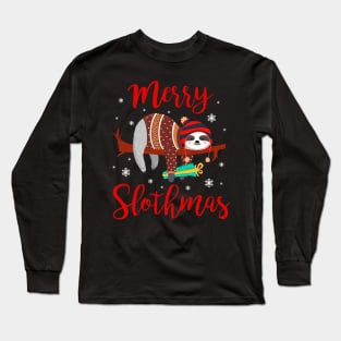 Merry Slothmas Sloth In Santa Hat Christmas Gift Long Sleeve T-Shirt